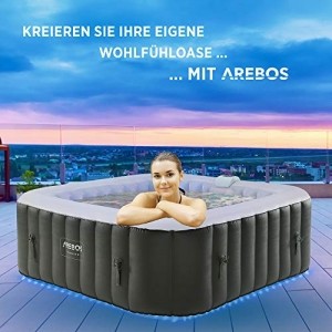 Arebos Whirlpool | automatisch aufblasbar | In- & Outdoor | 6 Personen | LED Leuchtband | 130 Massagedüsen | 910 Liter | Inkl. Abdeckung | Bubble Spa & Wellness Massage - 2