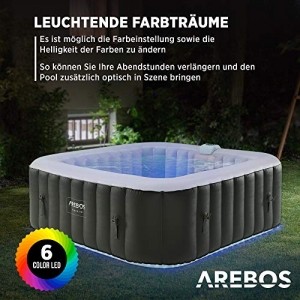 Arebos Whirlpool | automatisch aufblasbar | In- & Outdoor | 6 Personen | LED Leuchtband | 130 Massagedüsen | 910 Liter | Inkl. Abdeckung | Bubble Spa & Wellness Massage - 4