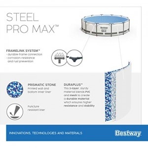 Bestway® Steel Pro MAX™ Aufstellpool Komplett-Set mit Filterpumpe Ø 366 x 122 cm, grau, rund - 13