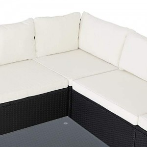 Casaria Polyrattan Lounge Set XL mit Auflagen Kissen Tisch Glasplatte Kombinierbar Gartenmöbel Ecklounge Schwarz Creme - 3