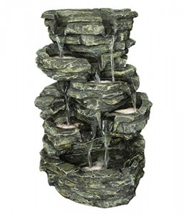 Dehner Gartenbrunnen Rocky mit LED Beleuchtung, ca. 60 x 39.5 x 32.5 cm, Polyresin, grau -