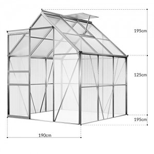 Deuba Aluminium Gewächshaus 3,7m² 190x195cm inkl. Dachfenster Treibhaus Gartenhaus Frühbeet Pflanzenhaus Aufzucht 5,85m³ - 7