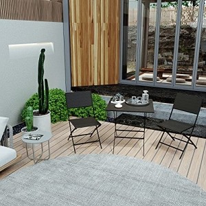 Gartenmöbel 3er Set, Faltbare Outdoorsmöbel, Sitzgruppe im Restaurant und Balkon, Möbelset im Balkon, Gartengarnitur mit 2 Stühlen und 1 Tisch, Wasserdicht PE Rattanstuhl - 6