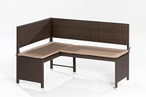 gartenmoebel-einkauf Eckbank Graz 148x100cm, Stahl + Polyrattan Mocca, mit Auflage Creme -