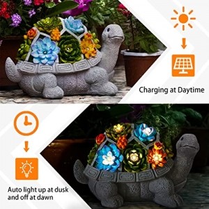 LESES Gartendeko Gartenstatuen - Schildkröte Ornamente Deko Gartenfigur Ornament mit LED solarbetriebenen Lichtern Dekorationen für den Garten, Terrasse, Rasen, Weihnachten - 3