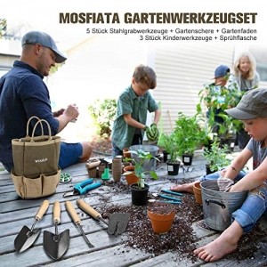 MOSFiATA Gartenwerkzeug Set 12-teiliges Handwerkzeugset aus Kohlenstoffstahl, ausgestattet mit Spaten, Schere, Sprühgerät, Rechen, Astschere, dem besten Gartengeschenk des Unkrautgärtners - 6