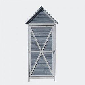 Wiltec Gartenschrank grau aus Holz 77x53x179cm mit Tür & Satteldach mit Bitumenisolierung - 3