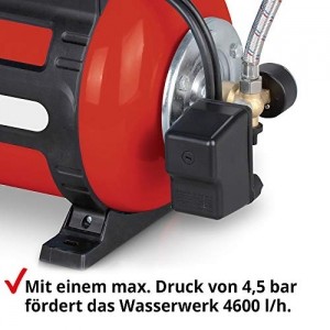 Hecht Hauswasserwerk (Brandneu) – 1100 Watt – Wasserpumpe – max. 8 m selbstansaugend – max. 4,5 bar Förderdruck – 4600 l/h Förderleistung – 24 Liter Druckkessel – Abschaltautomatik – Filter – leise - 5