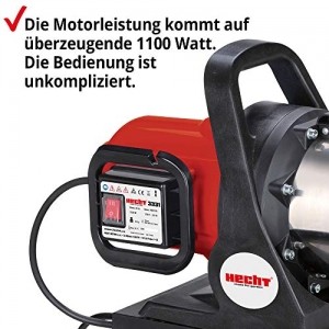 Hecht Hauswasserwerk (Brandneu) – 1100 Watt – Wasserpumpe – max. 8 m selbstansaugend – max. 4,5 bar Förderdruck – 4600 l/h Förderleistung – 24 Liter Druckkessel – Abschaltautomatik – Filter – leise - 6