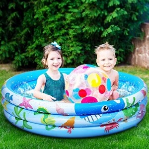 iBaseToy 120 cm x 28 cm aufblasbarer Kinderpool, 3 Ringe Kreise aufblasbarer Pool für Sommerwasserparty, Wasserbabypool, Familienpool für den Außenbereich, Garten, Garten, ab 3 Jahren - 6