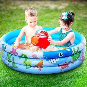 iBaseToy 120 cm x 28 cm aufblasbarer Kinderpool, 3 Ringe Kreise aufblasbarer Pool für Sommerwasserparty, Wasserbabypool, Familienpool für den Außenbereich, Garten, Garten, ab 3 Jahren - 10