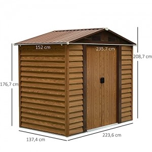 Outsunny Geräteschuppen Geräteschrank Schuppen Gerätehaus Gartenhaus Holzmaserungsimitat+Kaffee L152 x B235,7 x H208,7 cm - 3