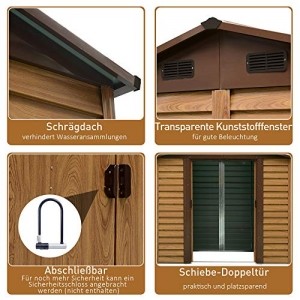 Outsunny Geräteschuppen Geräteschrank Schuppen Gerätehaus Gartenhaus Holzmaserungsimitat+Kaffee L152 x B235,7 x H208,7 cm - 5