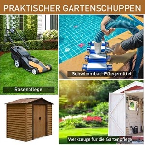 Outsunny Geräteschuppen Geräteschrank Schuppen Gerätehaus Gartenhaus Holzmaserungsimitat+Kaffee L152 x B235,7 x H208,7 cm - 6