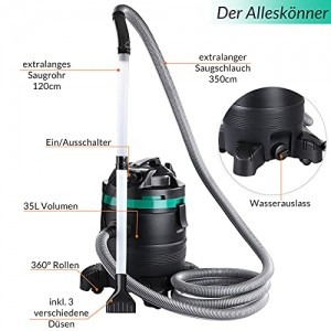 Poolsauger 35L Behälter Schlammsauger 1400 W Teichsauger extralanges Saugrohr Autostopp Allessauger inkl. 10tlg Zubehör - 4