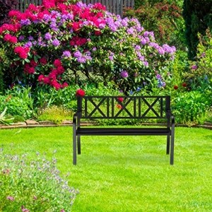 Relaxdays, schwarz Gartenbank aus Metall, 2-Sitzer, robust, für Terrasse, Balkon, Ruhebank HxBxT 81 x 127 x 56 cm, Stahl - 2