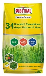 Substral 3 in 1 Komplett Rasendünger mit Unkrautvernichter und Moosvernichter, 14 kg für 400 m² - 1