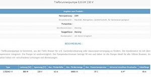 Tiefbrunnenpumpe 6300l/h 230V 0,8 kW Ø90 mm Tauchpumpe Edestahl Brunnenpumpen sandverträglich - 2