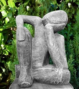 Tiefes Kunsthandwerk Steinfigur Träumer in Schiefergrau, abstrakte Deko-Figur für Haus und Garten, Moderne Statue als Garten-Figur - 2