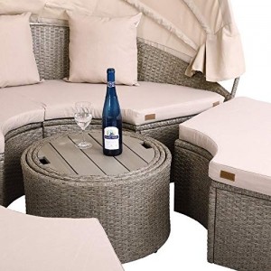 Casaria Poly Rattan Sonneninsel 185 cm faltbares Dach 7cm Auflagen 3 Kissen WPC Tisch Wetterfest XXL Outdoor Grau Beige - 3