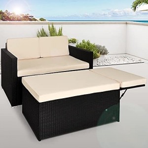 Casaria Polyrattan Lounge Ottomane Stauraum Klappbare Stütze Dicke Auflage 125x70x77 cm Garten Gartenmöbel Set Schwarz - 2