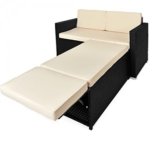 Casaria Polyrattan Lounge Ottomane Stauraum Klappbare Stütze Dicke Auflage 125x70x77 cm Garten Gartenmöbel Set Schwarz - 1