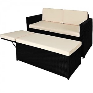 Casaria Polyrattan Lounge Ottomane Stauraum Klappbare Stütze Dicke Auflage 125x70x77 cm Garten Gartenmöbel Set Schwarz - 7