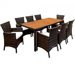 Deuba Poly Rattan Sitzgruppe 8 Breite Stühle 7cm Auflagen Gartentisch 190x90cm Akazien Holz Garten Gartenmöbel Set Braun - 1