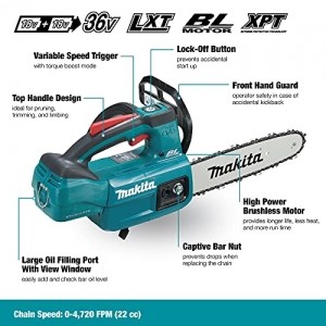 Makita DUC 254 Z 18 V Brushless Akku Kettensäge 25 cm Solo - ohne Akku und Ladegerät, Blau, Silber - 3