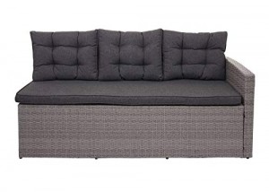 Mendler Poly-Rattan-Garnitur HWC-A29, Gartengarnitur Sitzgruppe Lounge-Esstisch-Set Sofa - grau, Kissen grau + Bank - 4