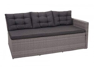 Mendler Poly-Rattan-Garnitur HWC-A29, Gartengarnitur Sitzgruppe Lounge-Esstisch-Set Sofa - grau, Kissen grau + Bank - 5