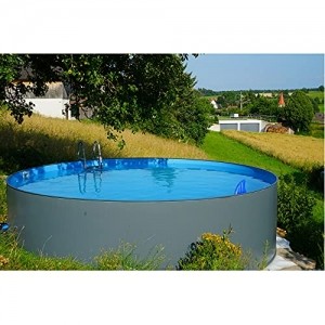 Summer Fun Stahlwandpool rund anthrazit 120 cm Tiefe - Innenhülle blau 300x120 cm - 9