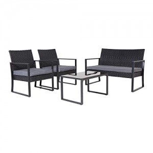 SVITA LOIS XL Poly Rattan Sitzgruppe Gartenmöbel Metall-Garnitur Bistro-Set Tisch Sessel Schwarz - 3