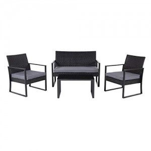 SVITA LOIS XL Poly Rattan Sitzgruppe Gartenmöbel Metall-Garnitur Bistro-Set Tisch Sessel Schwarz - 1