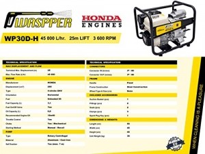 Honda GP200 Hochleistungs- & Tragbare Benzin Schmutzwasserpumpe mit 45 000 l/h Förderleistung ✦ 25m Wasserhub ✦ 3600 U/min Viertakt-Benzinmotor und enthaltenem Zubehör, von WASPPER (WP30D-H) - 3