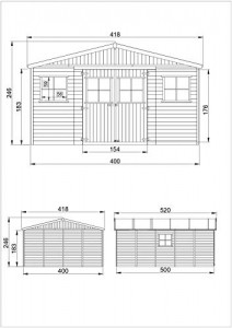 TIMBELA Holz Gartenschuppen - Abstellkammer mit Fenstern - H246 x 418 x 522 cm/ 20 m² Naturholz-Shiplap-Schuppen - Gartenwerkstatt - Fahrrad- Geräteschuppen M333 - 3