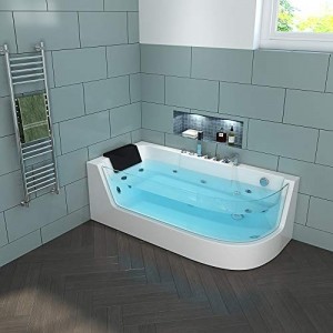 Home Deluxe - Whirlpool Badewanne - CARICA Rechts weiß mit Heizung und Massage - Maße: 170 x 80 x 59 cm | Eckwanne, Indoor Jacuzzi - 3